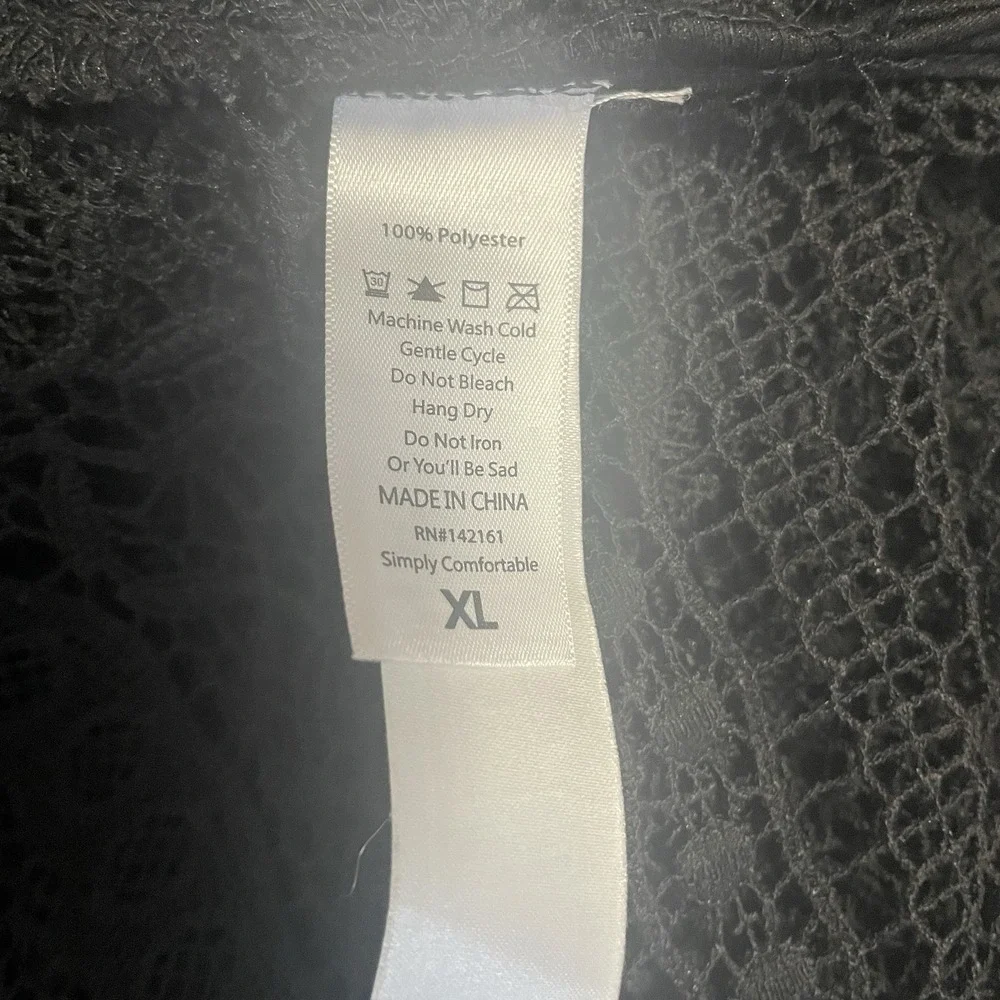 LULAROE Sz XL Black Sheer Crochet Lace Fringe Cover Up Dress Whimsigoth Resort
